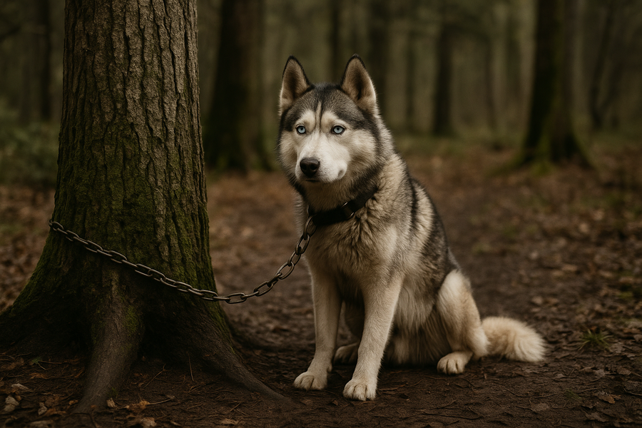 Abandon de chien dans le Val-d’Oise : un Husky attaché à un arbre